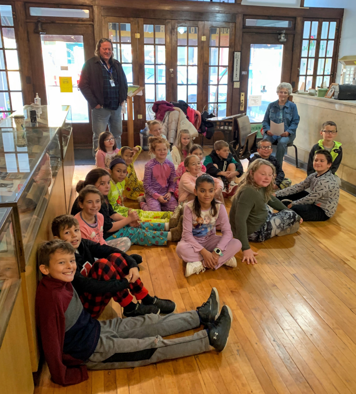 Monticello school third grade class visiting the historical society museum.