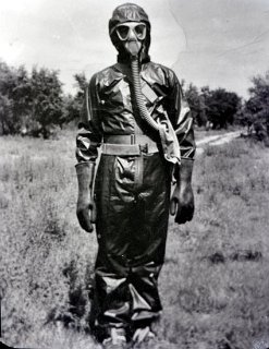 Tommy in protective chemical suit.
