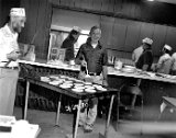 Monticello Lions pancake breakfast fund raiser at the Legion house.  Left, Sylvan Disch, 3rd from left, Woodrow Pryce.