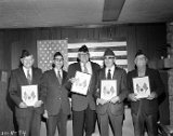 WW-1 Legion 50 year members, being honored with certificates. L-R: Wilbert Dick, James Dooley, William Blum, Royal Woelffer, and Leon Voegeli.